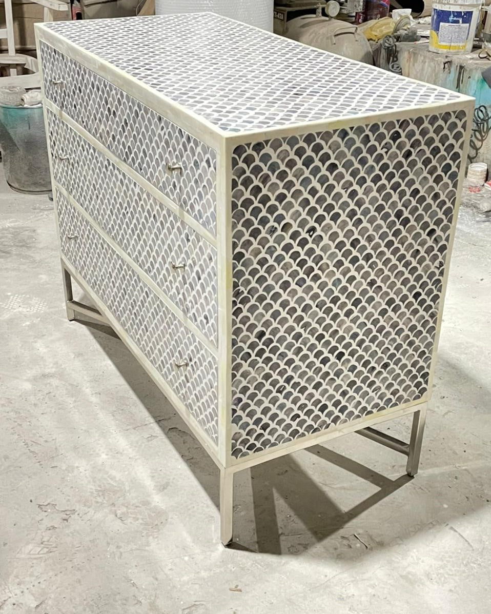 Bone Inlay 4 Drawer Chest in Fishscale Navy