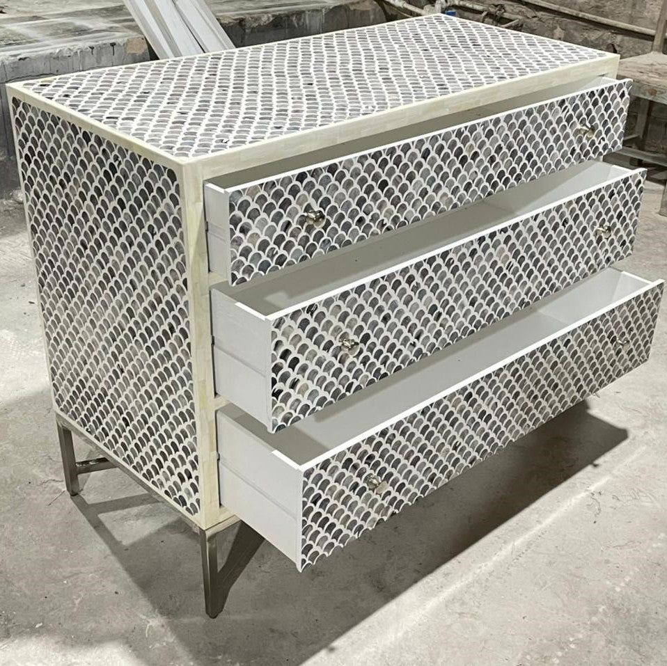 Bone Inlay 4 Drawer Chest in Fishscale Navy