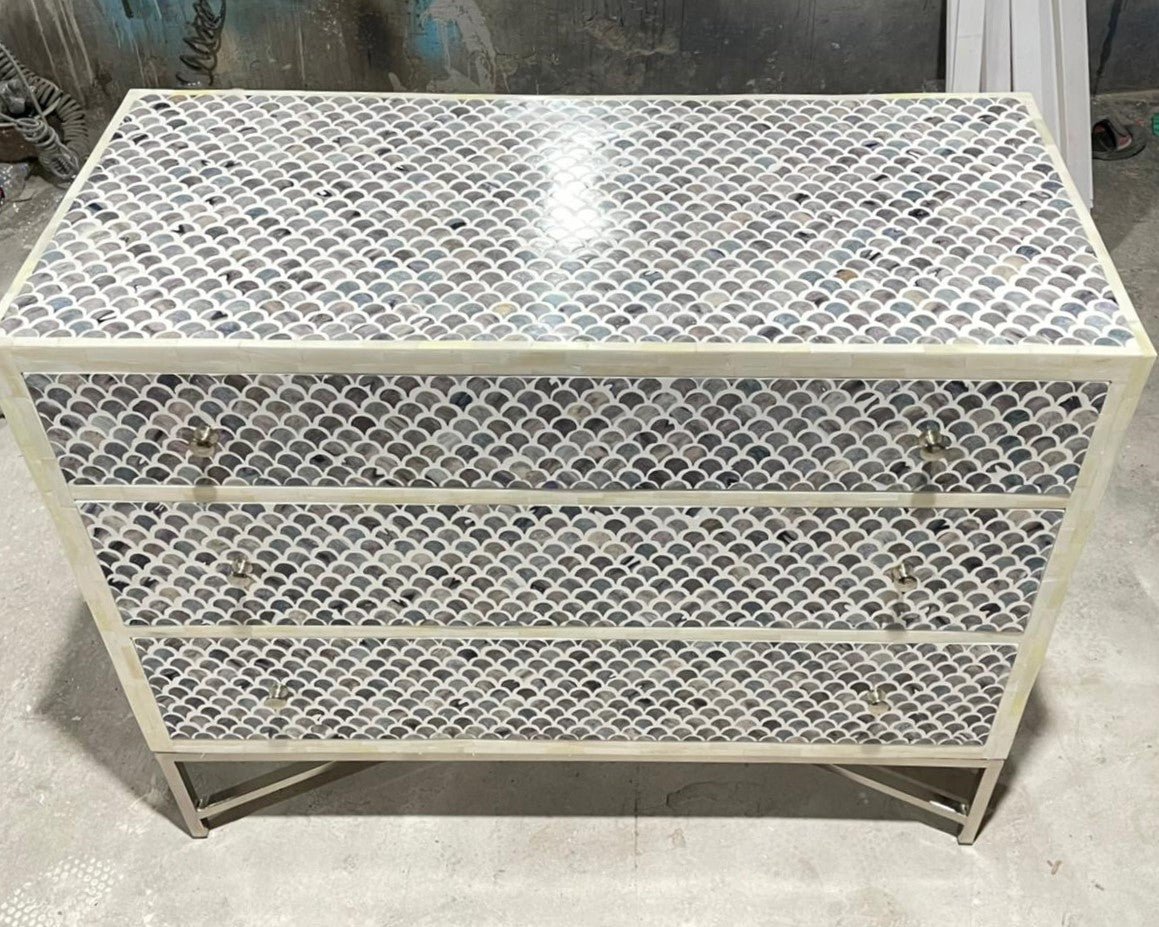 Bone Inlay 4 Drawer Chest in Fishscale Navy