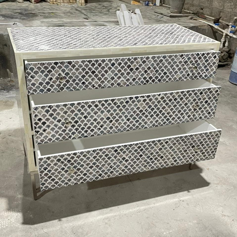 Bone Inlay 4 Drawer Chest in Fishscale Navy