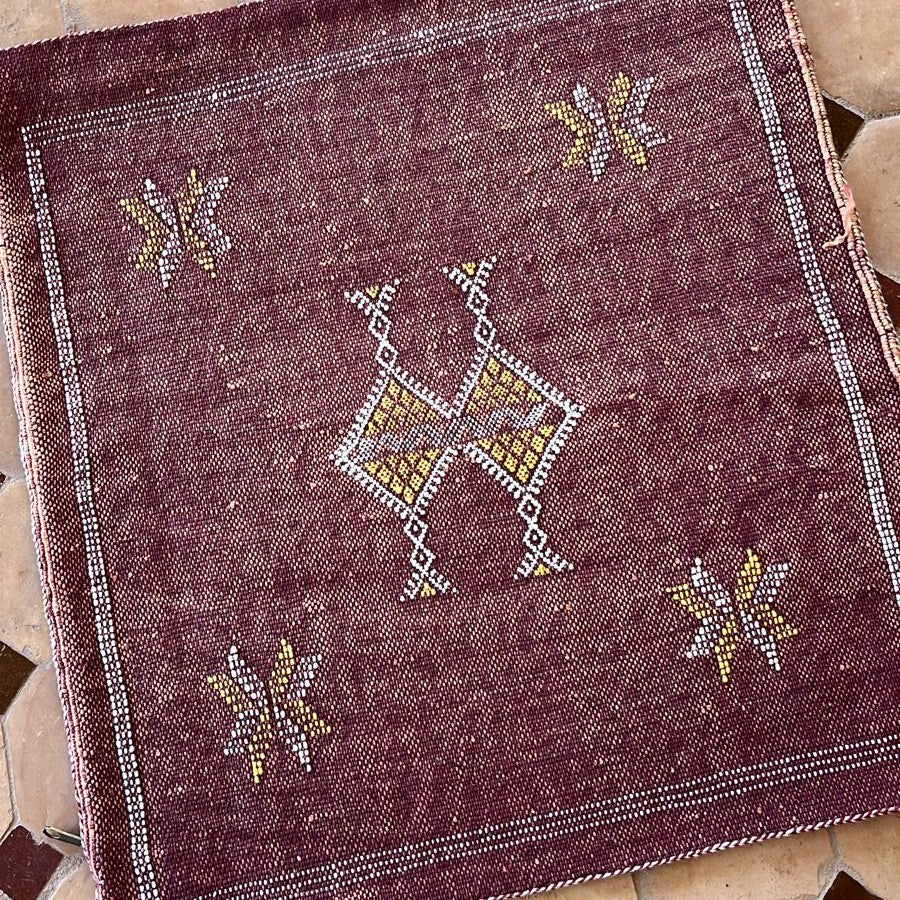 Genuine Moroccan Cactus Silk Cushion in Plum