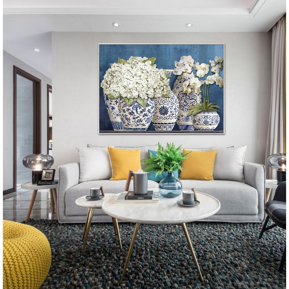 White Flower China Framed Canvas
