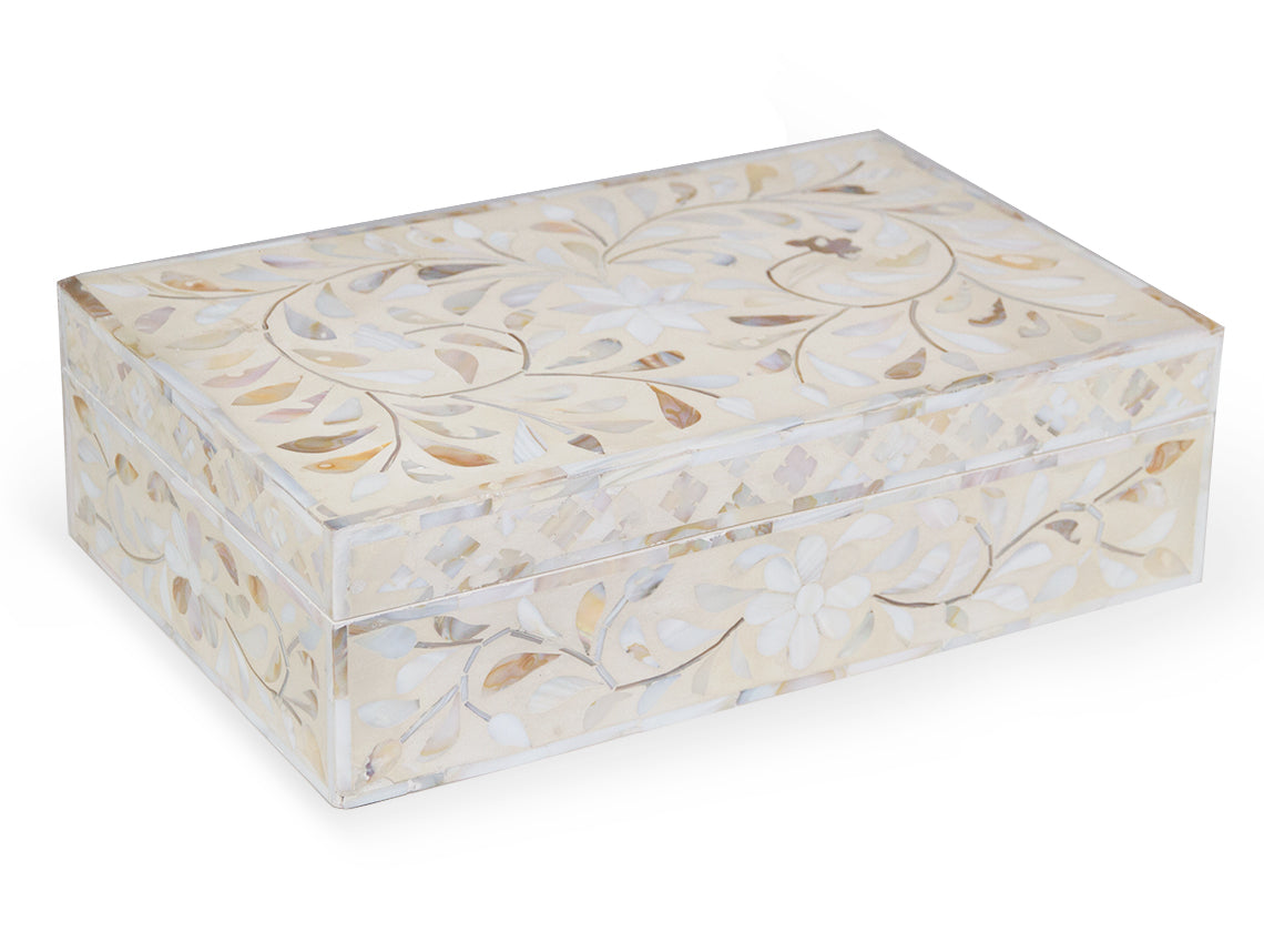 Zohi Interiors Signature Collection : Mother of Pearl Inlay Box in Floral/White