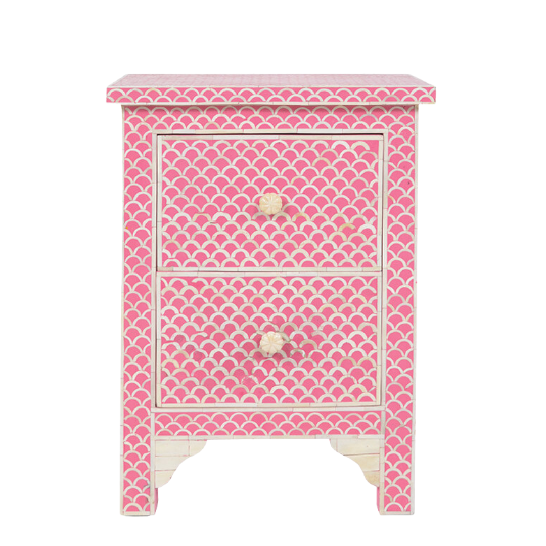 Bone Inlay Small 2 Drawer Bedside Chest in Honeycomb Grey
