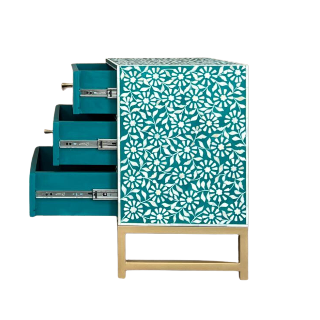 Bone Inlay 3 Drawer Bedside Chest in Slate