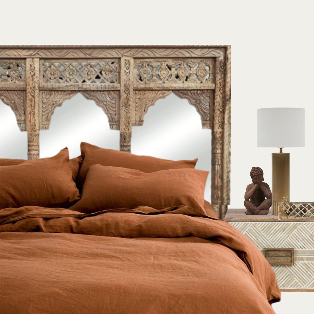Carved Indian Triple Jarokha Mirror