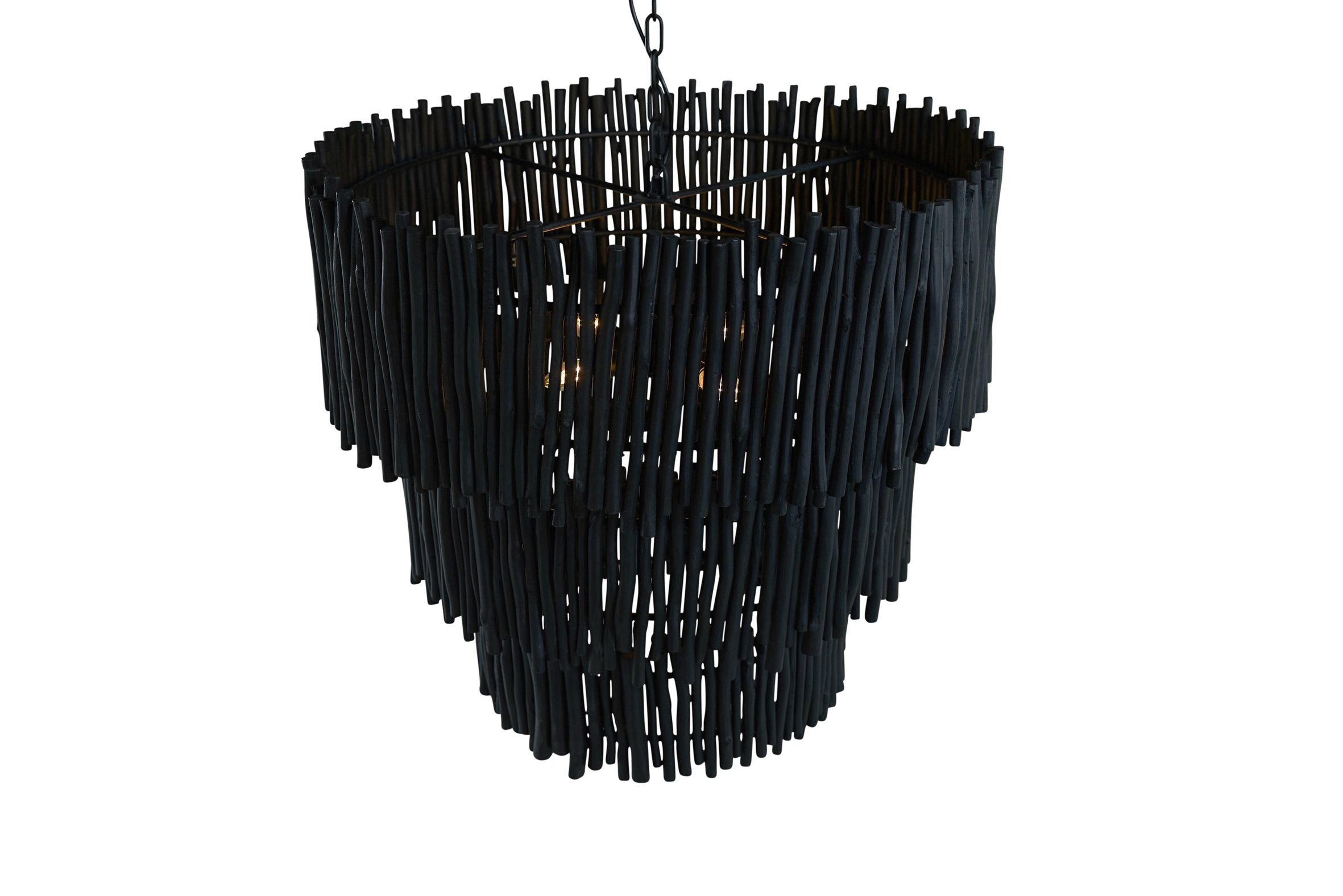 Wood Candle Stick Tiered Chandelier In Black
