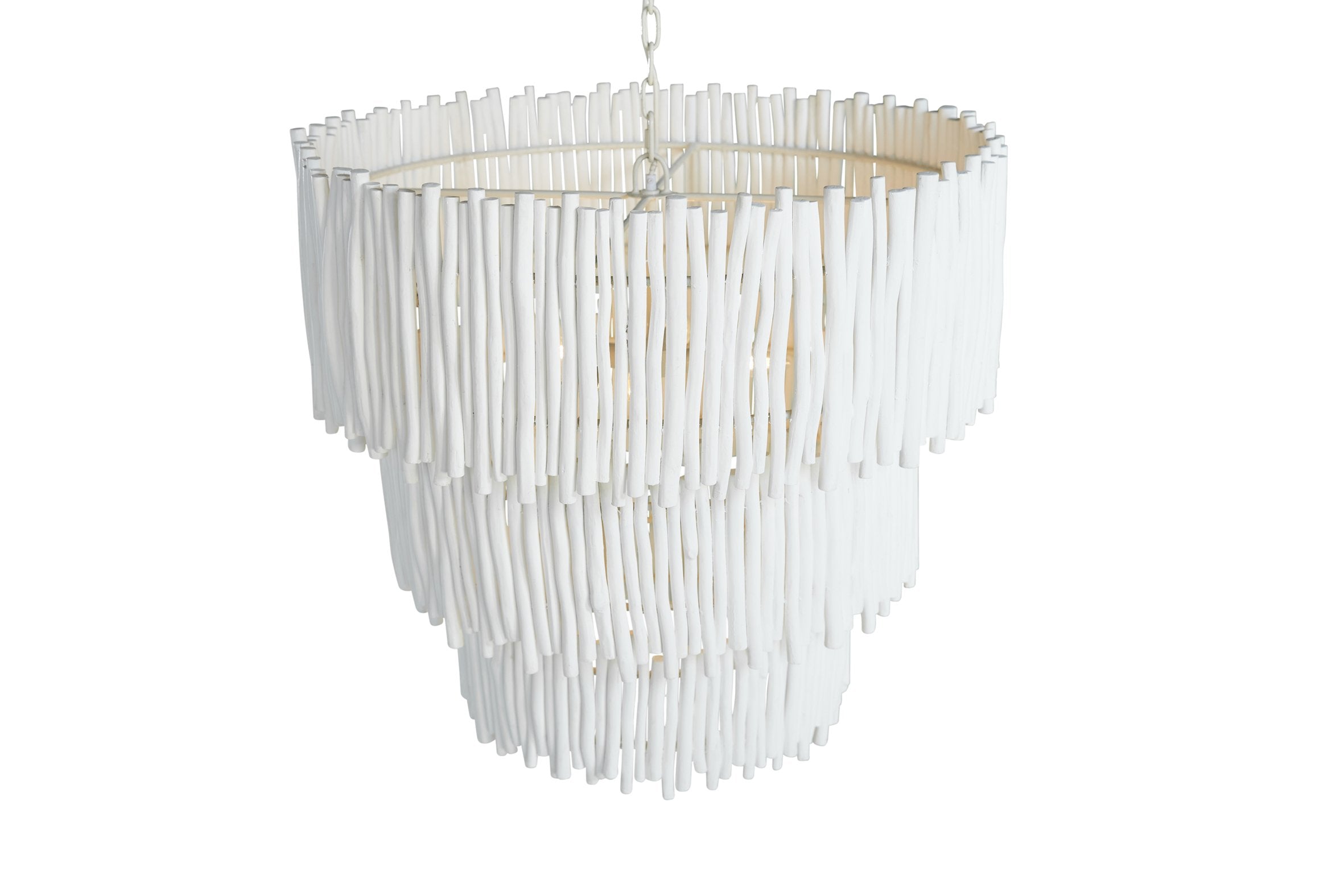 Wood Candle Stick Tiered Chandelier In White