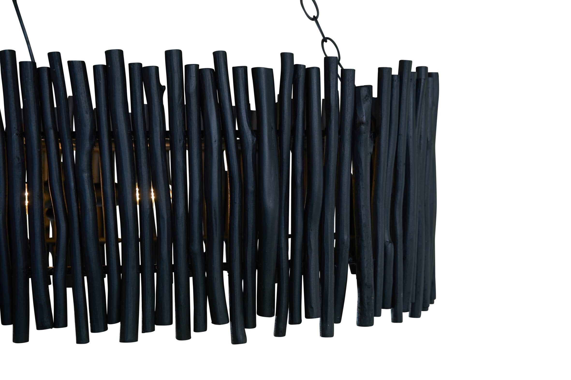 Wood Candlestick Oval Chandelier In Black