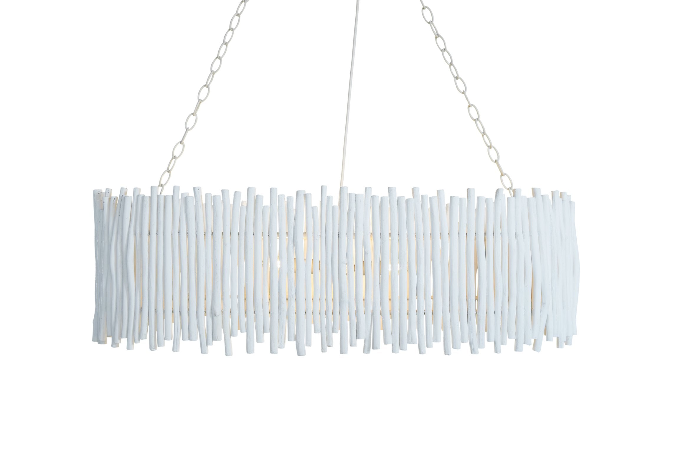 Wood Candlestick Oval Chandelier In White