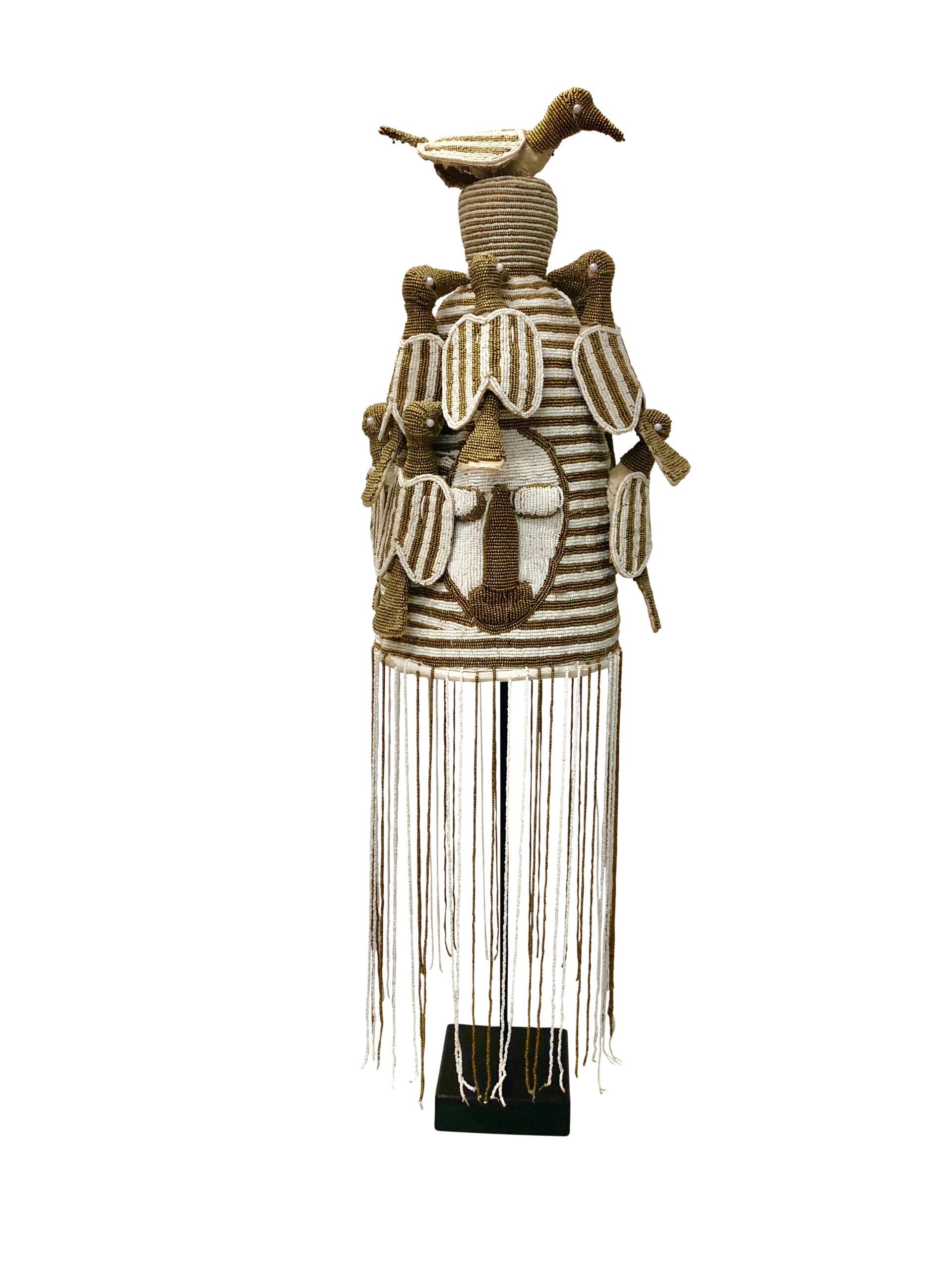 Yoruba Beaded Headdress in Gold & White