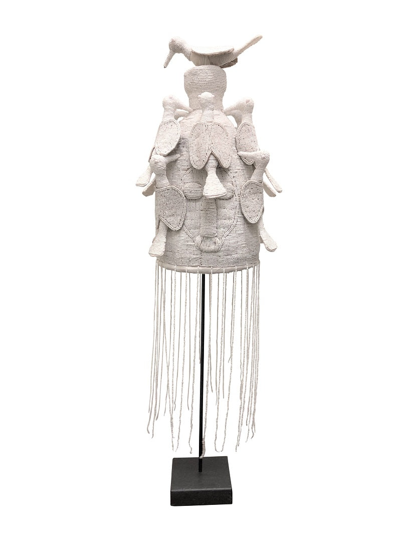 Yoruba Beaded Headdress in White