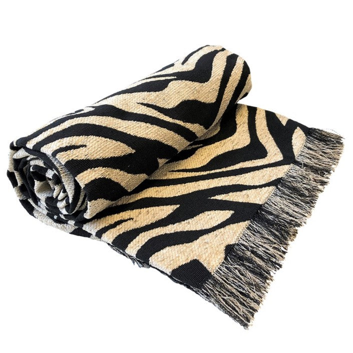 Zebra Bush Throw in Ebony & Ecru
