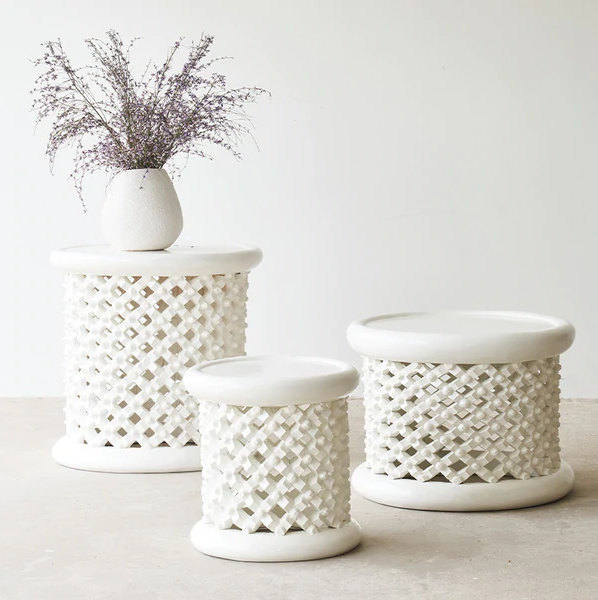 Bamileke Side Table in White