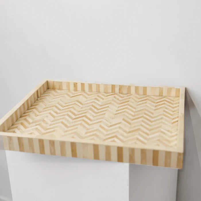 Bone Inlay Rectangular Tray in Chevron Natural