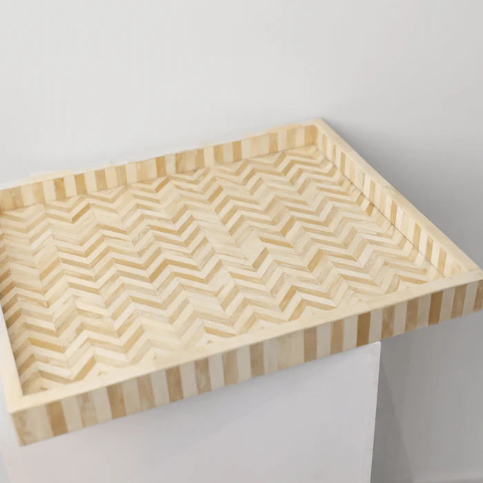 Bone Inlay Rectangular Tray in Chevron Natural