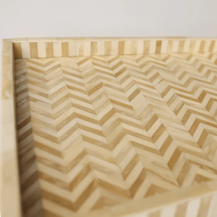 Bone Inlay Rectangular Tray in Chevron Natural