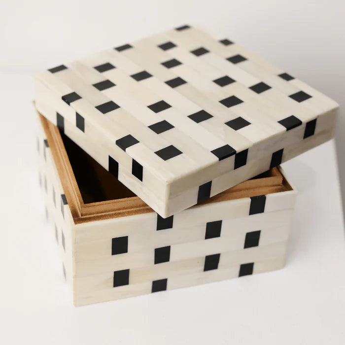 Bone Inlay Box in Black & White Checker