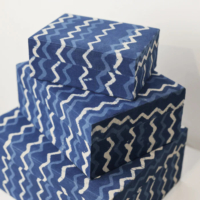Ikat Fabric Box - Set of 3 - in  Blue