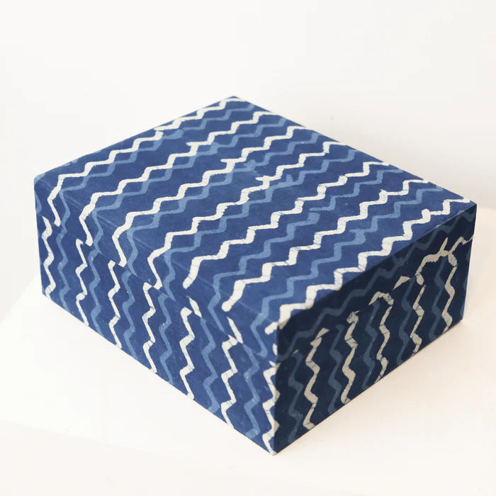 Ikat Fabric Box - Set of 3 - in  Blue