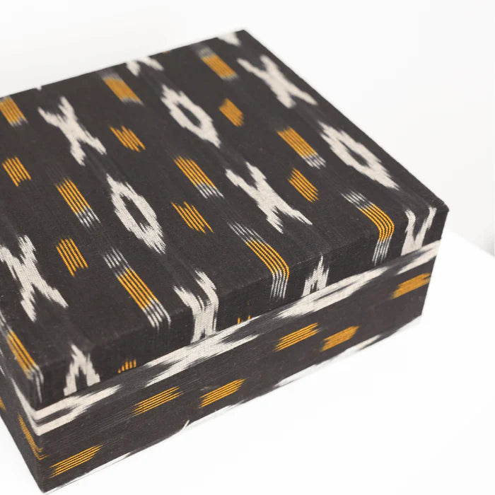 Ikat Fabric Box - Set of 3 - in Black & Brown