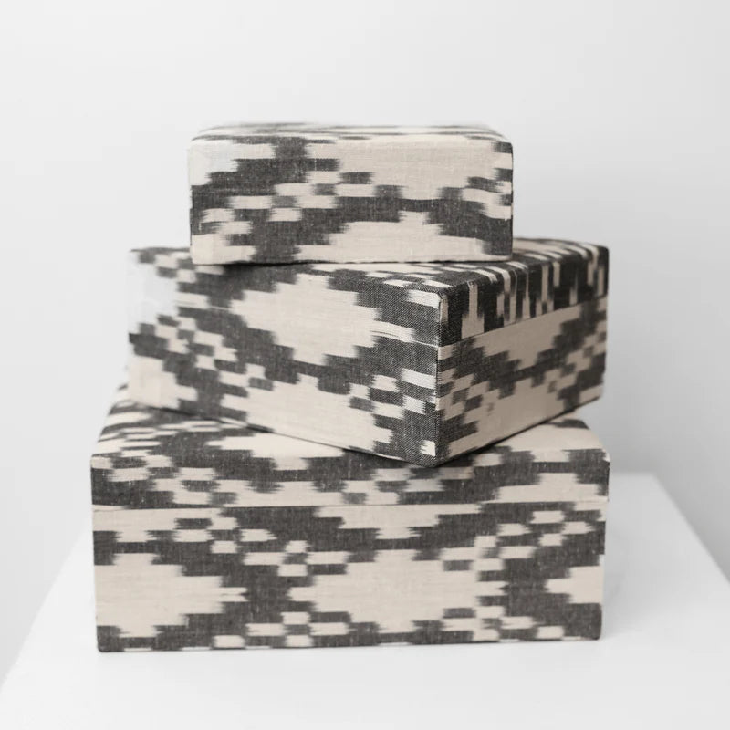Ikat Fabric Box - Set of 3 - in  Charcoal Arrow