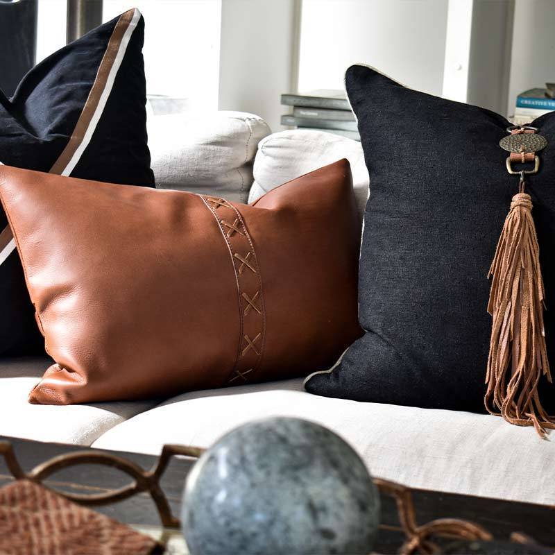 Lace Leather Lumber Cushion in Tan