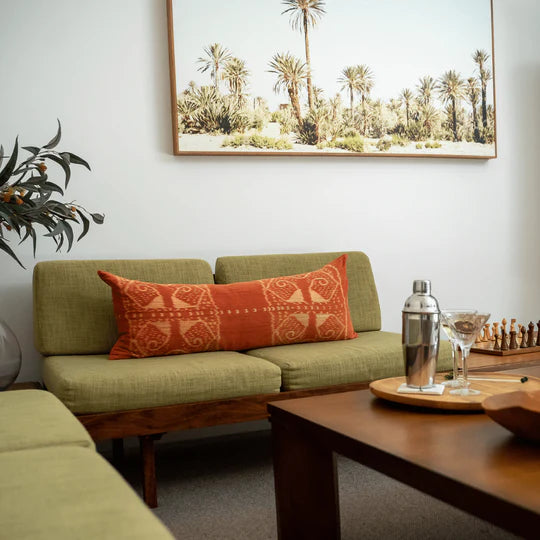 Kilim & Raffia Long Cushion in Chocolate