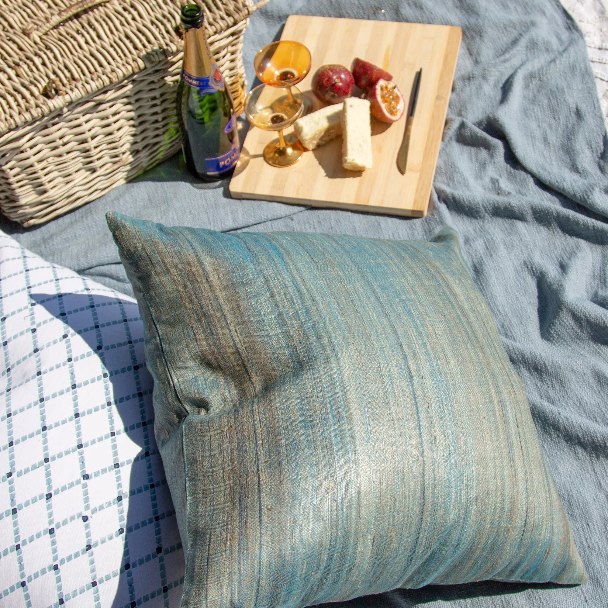Weave Herringbone Lounge Cushion in Laguna Blue