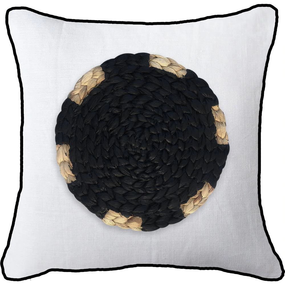 Africana Place Mat Raffia Cushion in Black