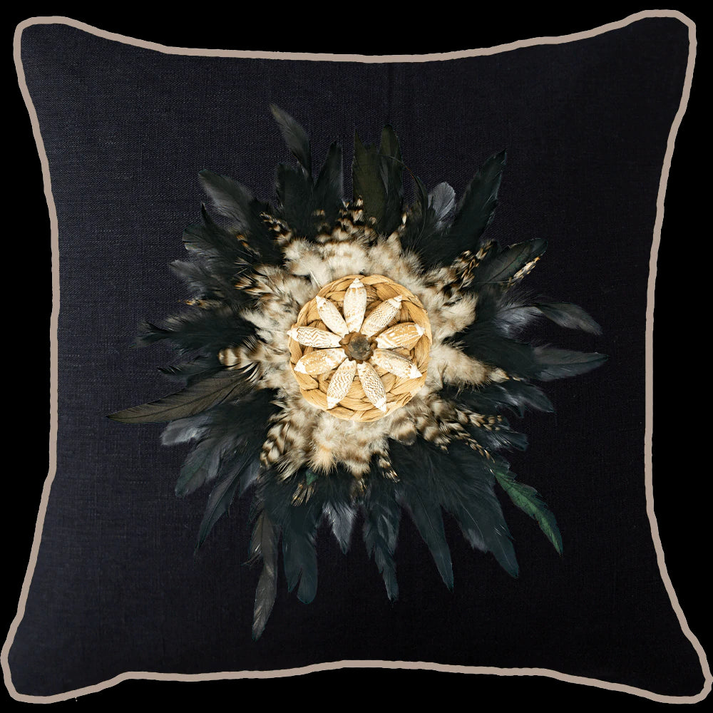 Feather Shell Juju Lounge Cushion in Black