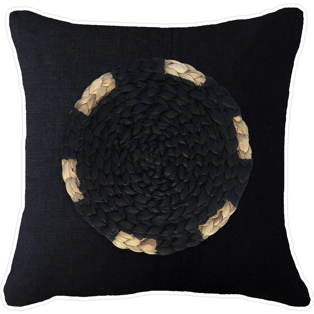 Africana Place Mat Raffia Cushion in Black
