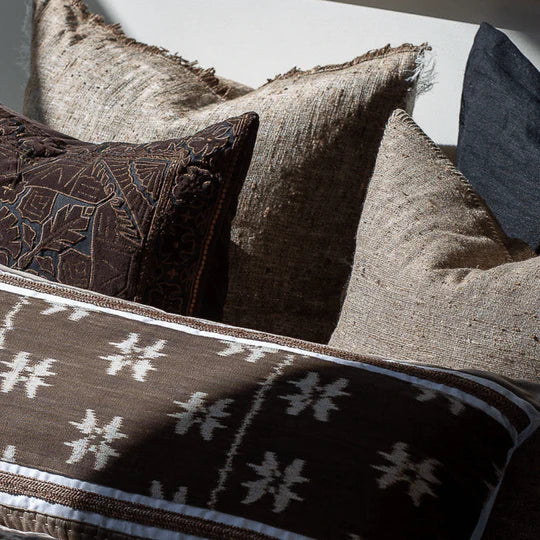 Kilim & Raffia Long Cushion in Chocolate