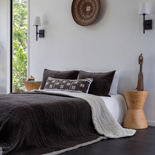 Kilim & Raffia Long Cushion in Chocolate