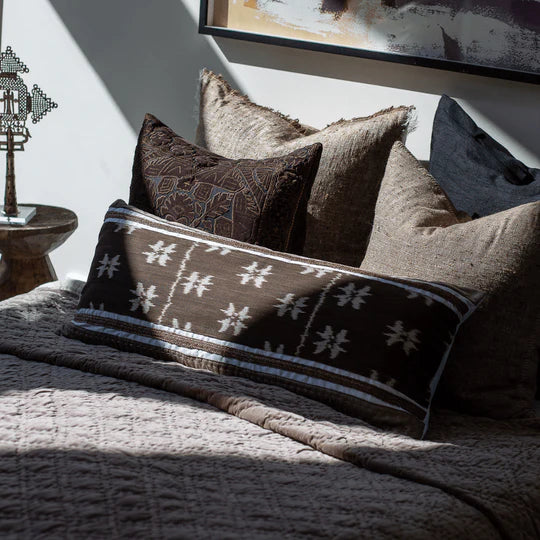 Kilim & Raffia Long Cushion in Mocha
