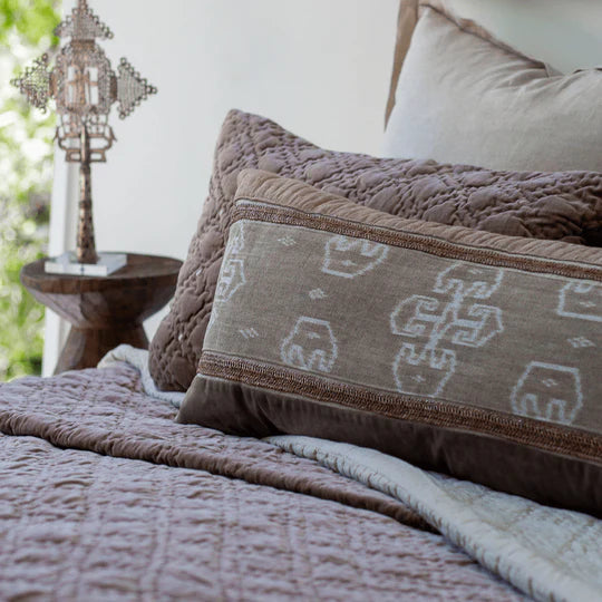 Kilim & Raffia Long Cushion in Mocha