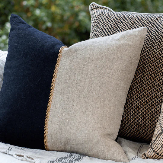 Linen Lace Stitch Cushion in Black & Natural