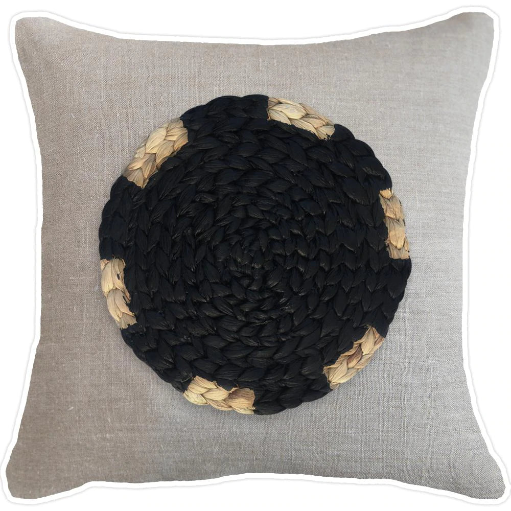 Africana Place Mat Raffia Cushion in Black