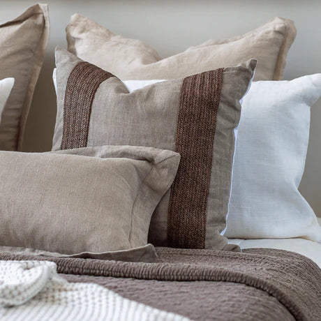 Raffia Squares Cushion in Coffee