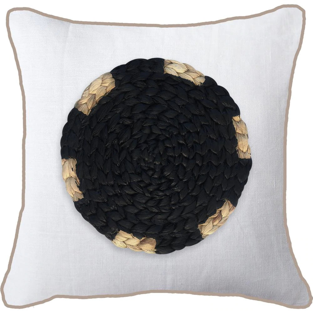 Africana Place Mat Raffia Cushion in Black