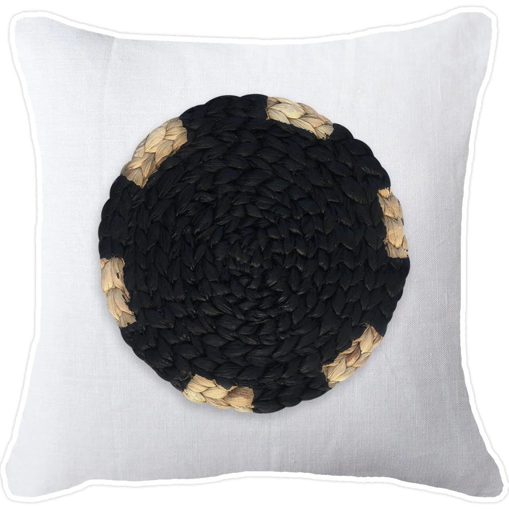 Africana Place Mat Raffia Cushion in Black