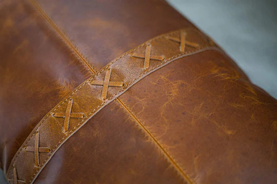 Lace Leather Lumber Cushion in Tan