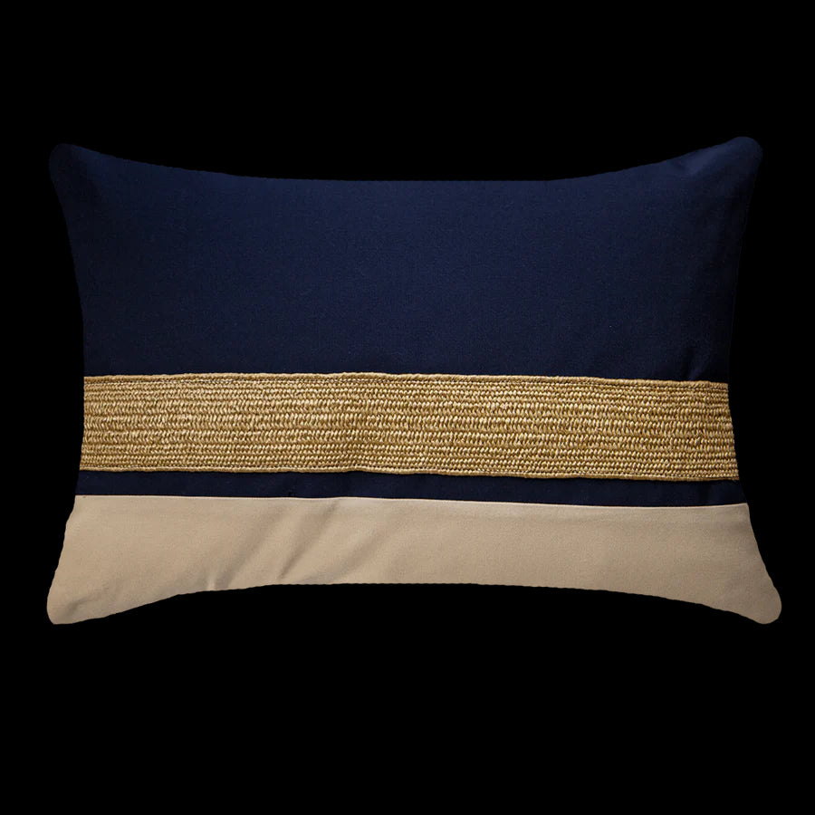 Outdoor Nautical Juliet Gold Lumber Cushion 35 x 53 cm in Navy