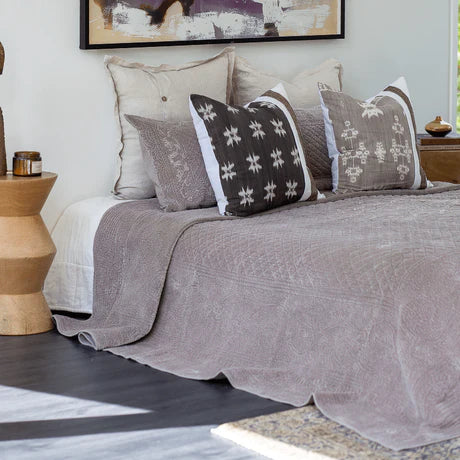 Velvet Embroidered Quilt in Titanium