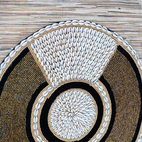 Shell African Bead Ring on Grass Weave Artwork