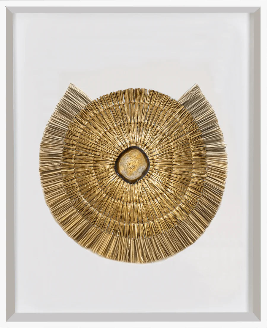 Agate Grass Mat Artwork - Gold & Natural on White