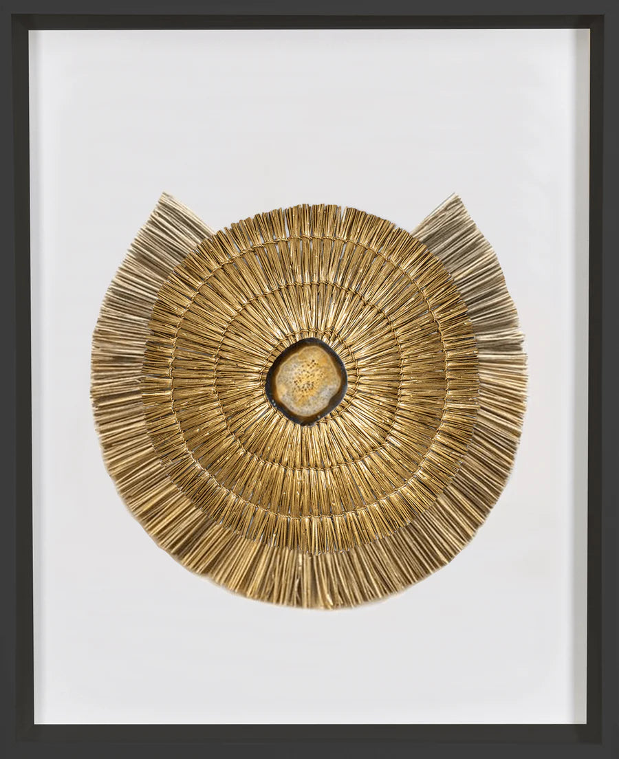 Agate Grass Mat Artwork - Gold & Natural on White