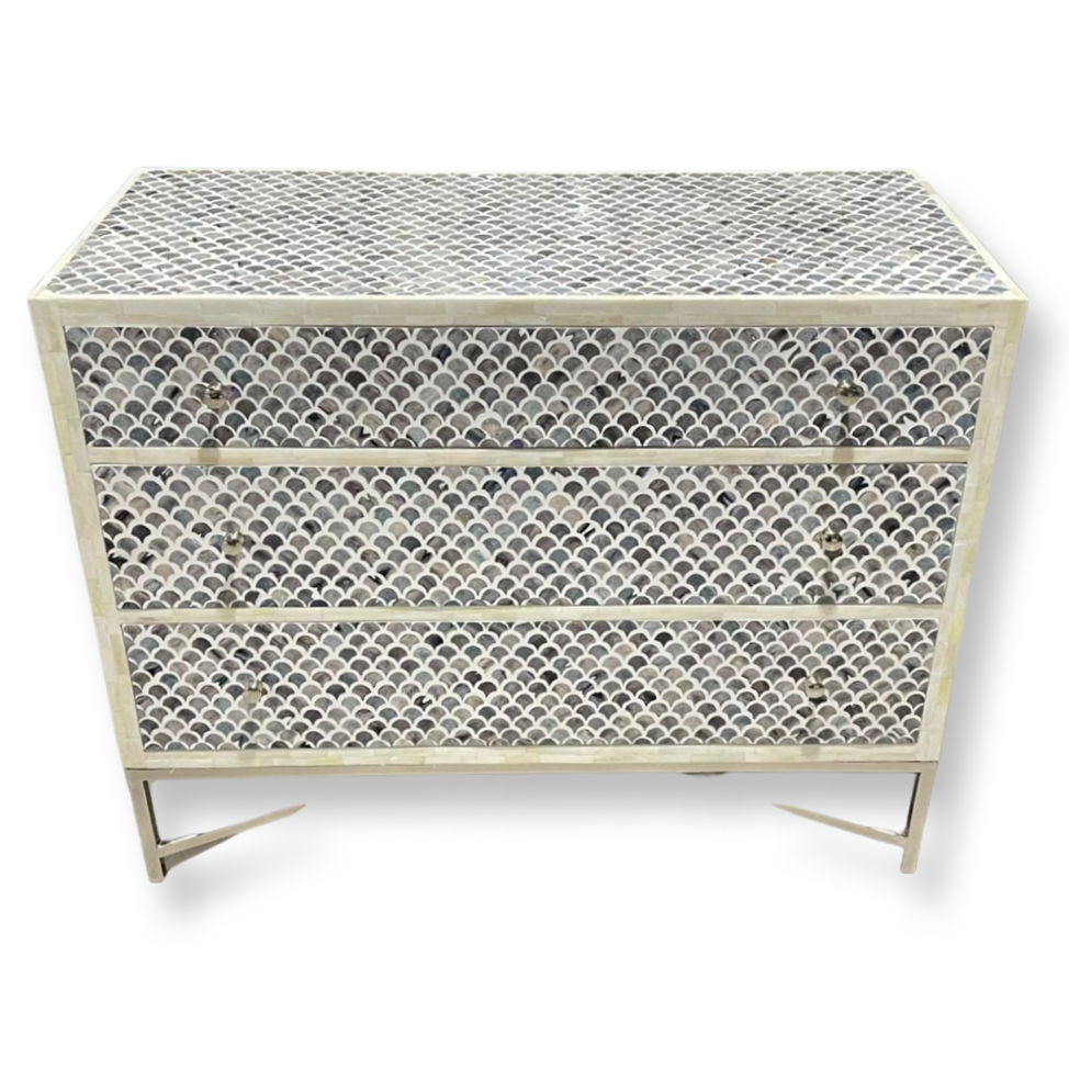 Bone Inlay 4 Drawer Chest in Fishscale Navy