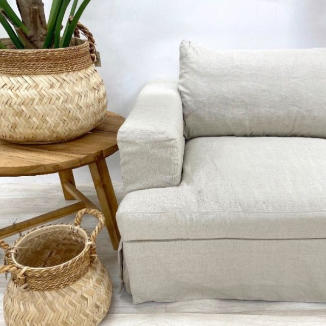 Newport Chaise Sofa in Beige Linen
