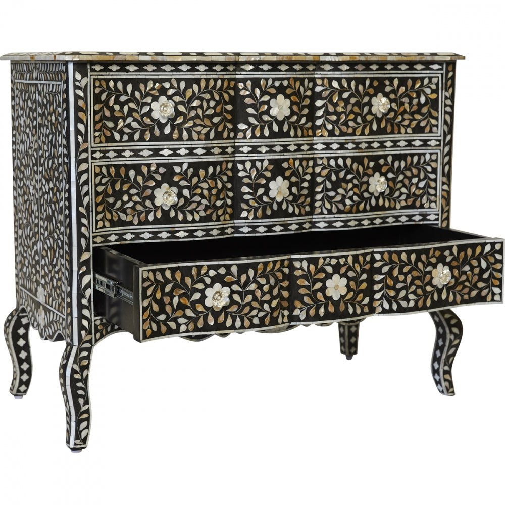 Bone Inlay Floral Side Table in Blush